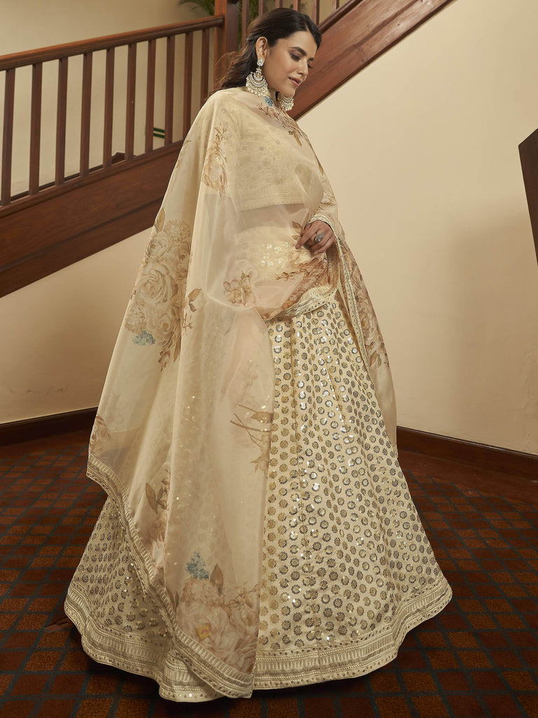 Superior Beige Sequence Work Art Silk Party Wear Lehenga Choli