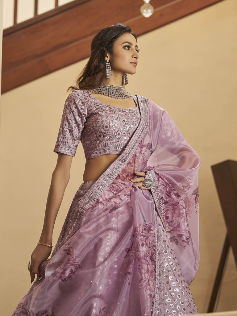 Outstanding Dusty Pink Sequence Work Art Silk Party Wear Lehenga Choli