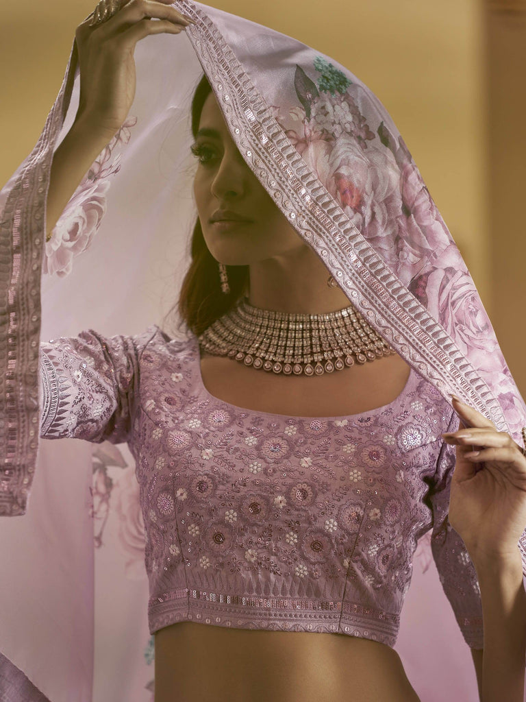 Outstanding Dusty Pink Sequence Work Art Silk Party Wear Lehenga Choli