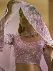 Outstanding Dusty Pink Sequence Work Art Silk Party Wear Lehenga Choli