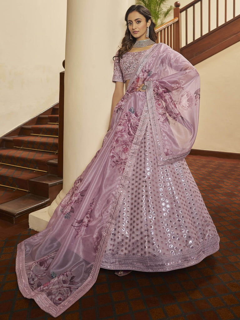Outstanding Dusty Pink Sequence Work Art Silk Party Wear Lehenga Choli