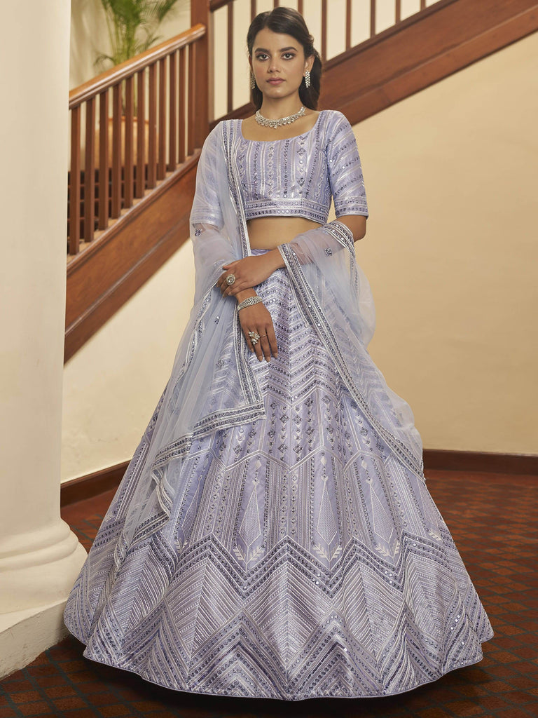 Impressive Lavender Sequence Work Silk Party Wear Lehenga Choli