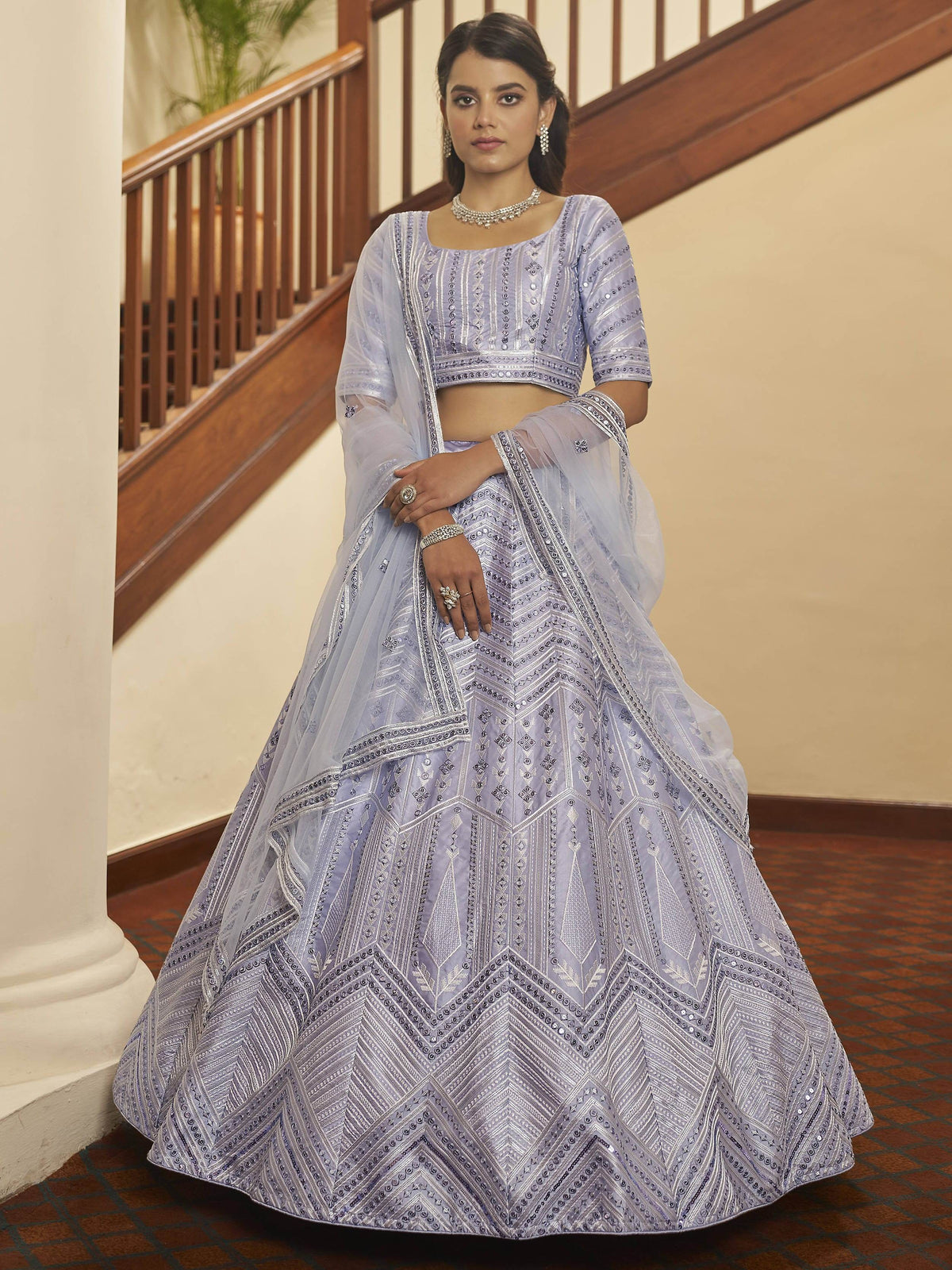 Impressive Lavender Sequence Work Silk Party Wear Lehenga Choli