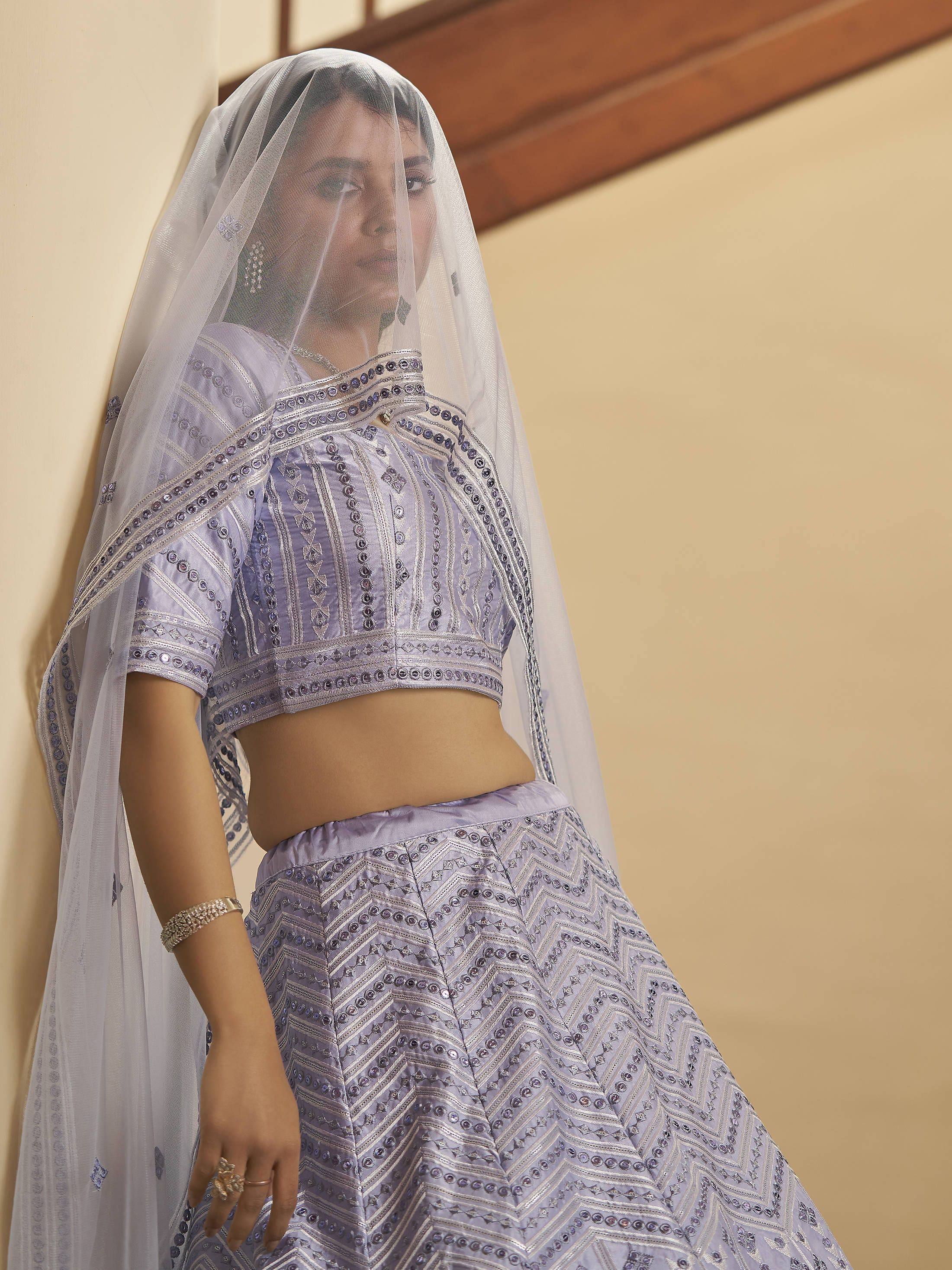 Impressive Lavender Sequence Work Silk Party Wear Lehenga Choli