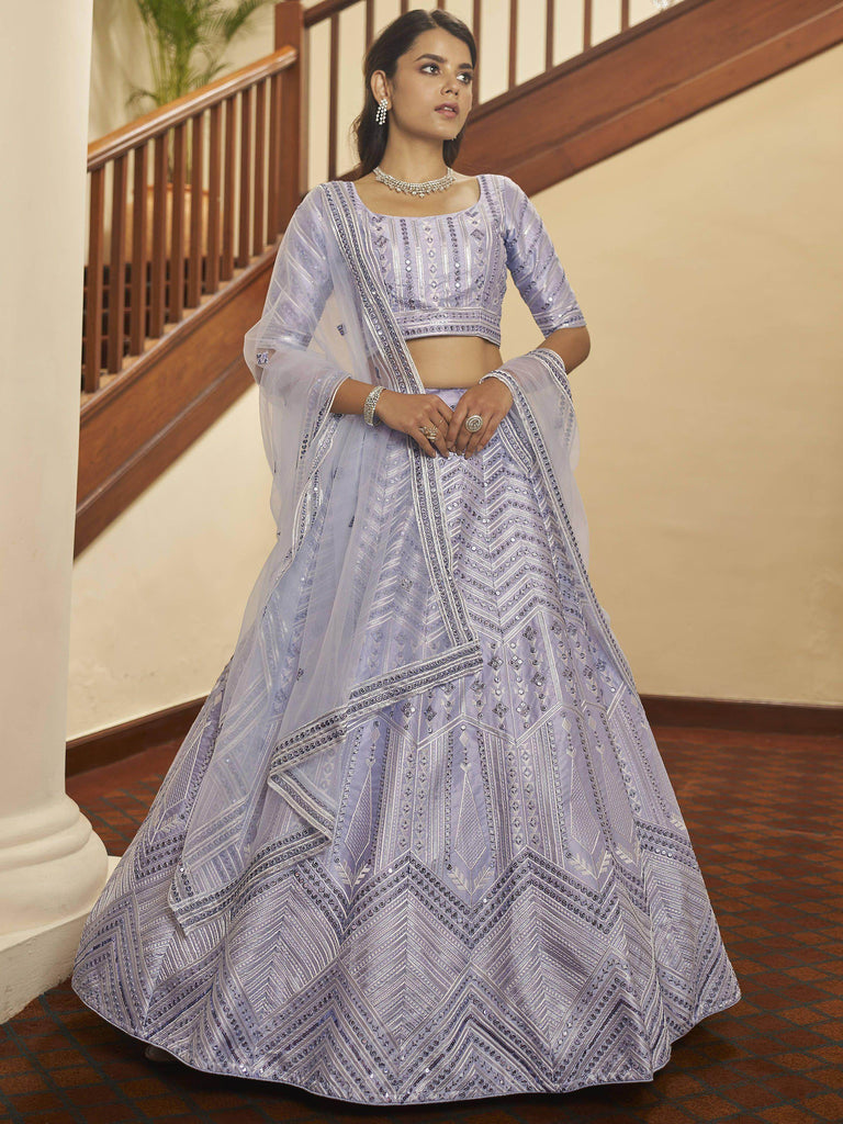 Impressive Lavender Sequence Work Silk Party Wear Lehenga Choli