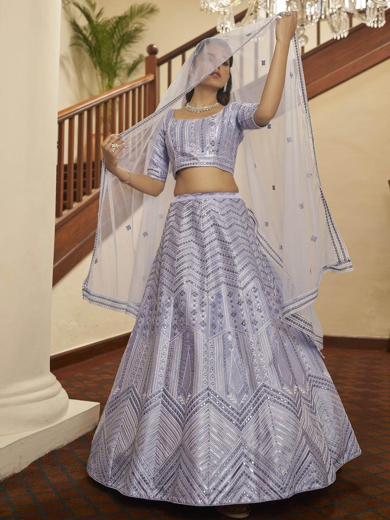 Impressive Lavender Sequence Work Silk Party Wear Lehenga Choli