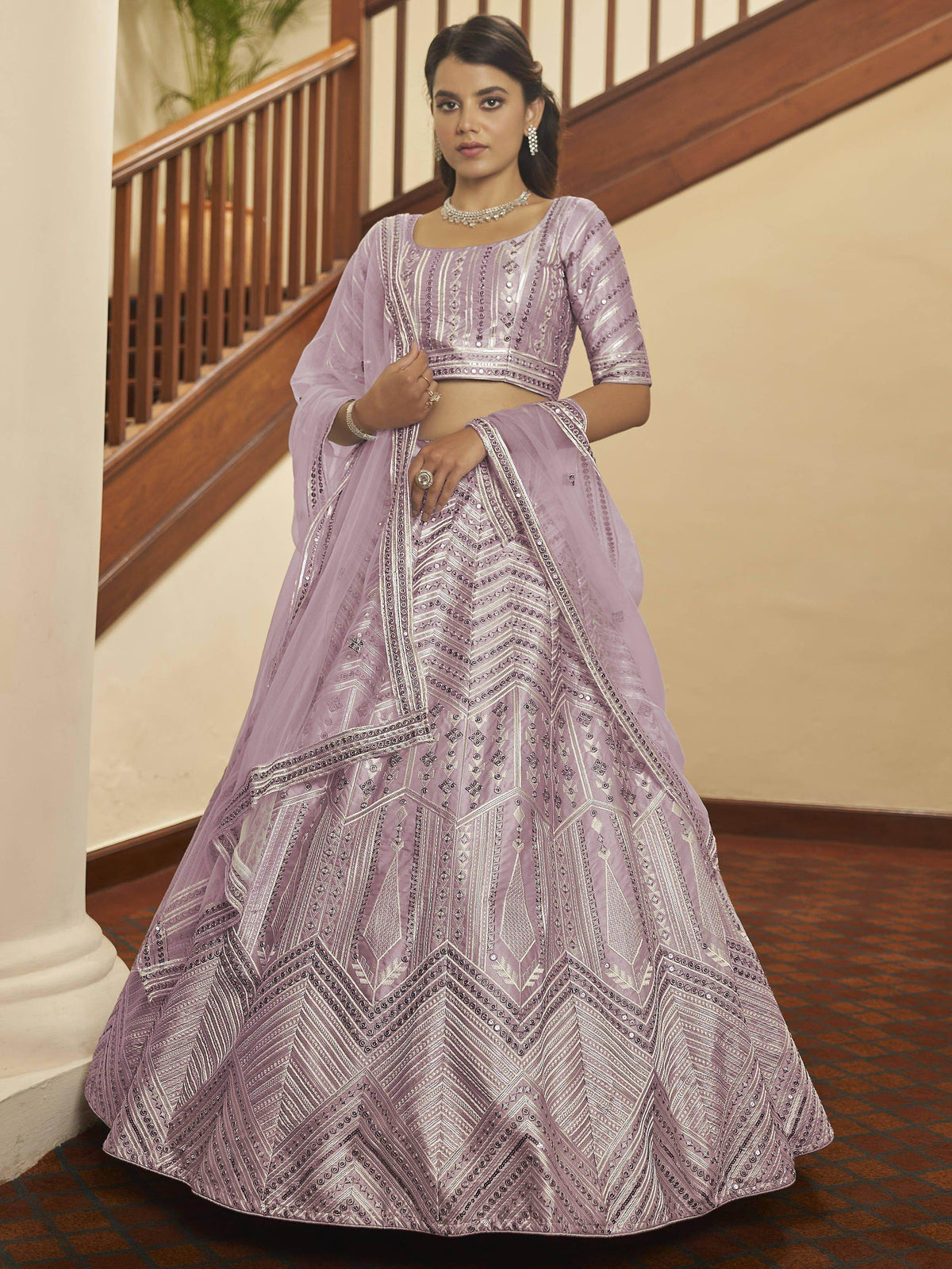 Unusual Dusty Pink Sequence Work Silk Party Wear Lehenga Choli