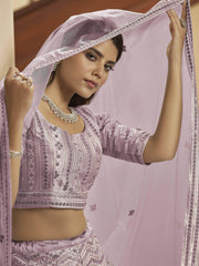 Unusual Dusty Pink Sequence Work Silk Party Wear Lehenga Choli