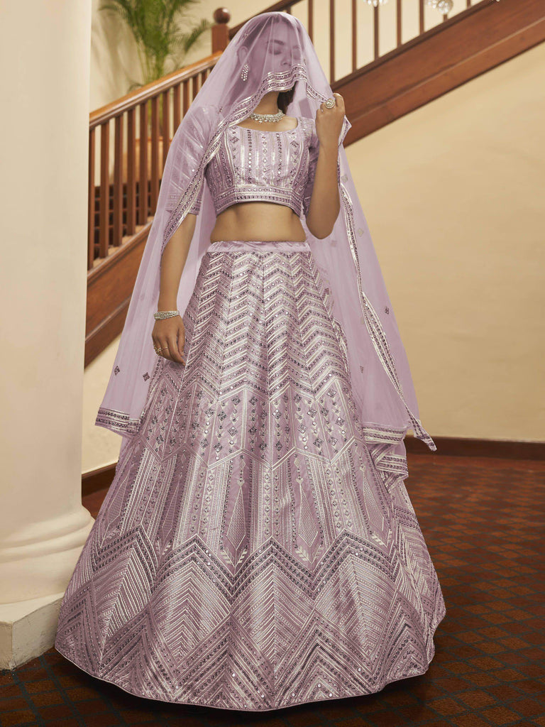 Unusual Dusty Pink Sequence Work Silk Party Wear Lehenga Choli
