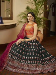 Pleasant Green Gotta Patti Georgette Party Wear Lehenga Choli