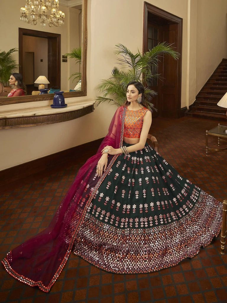 Pleasant Green Gotta Patti Georgette Party Wear Lehenga Choli