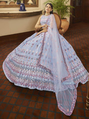Fantastic Sky Blue Gotta Patti Georgette Party Wear Lehenga Choli