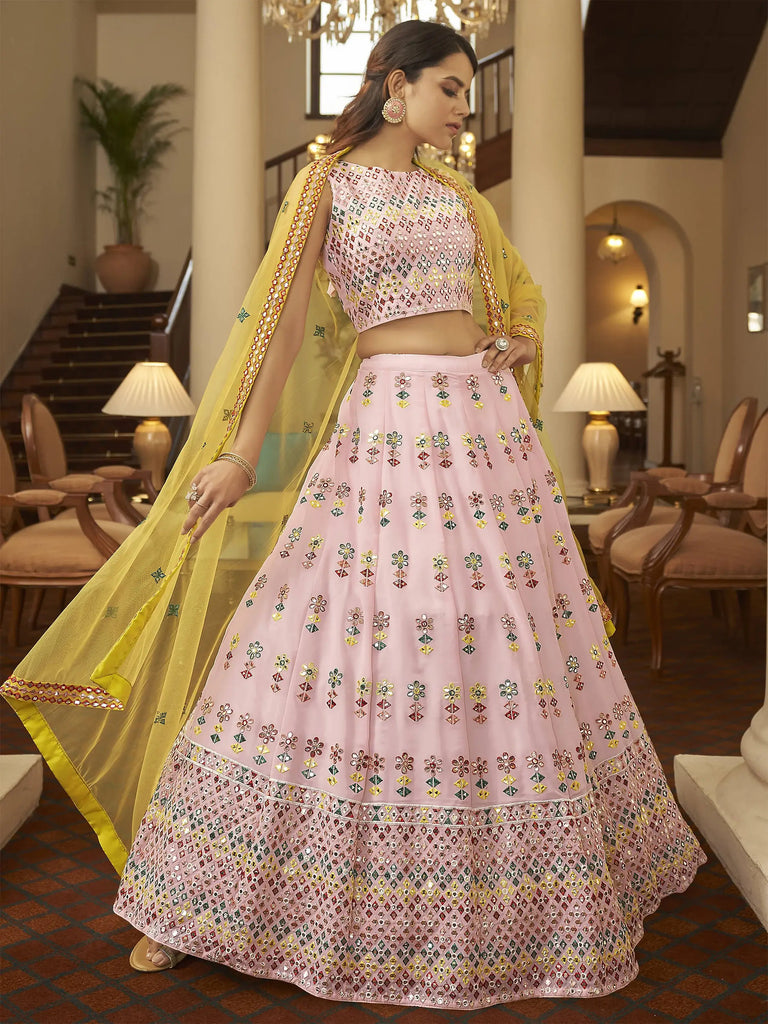 Fantabulous Pink Gotta Patti Georgette Party Wear Lehenga Choli