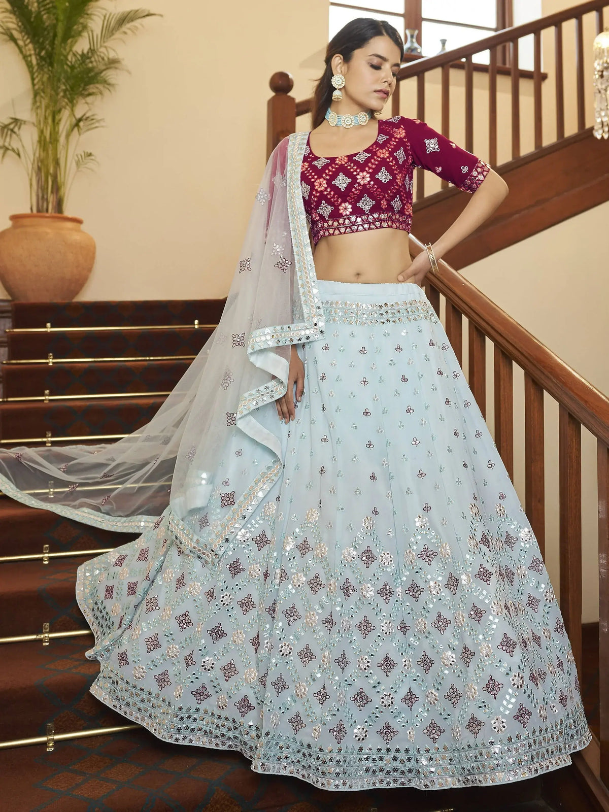 Wondrous Sky Blue Gota Patti Embroidered Georgette Party Wear Lehenga Choli