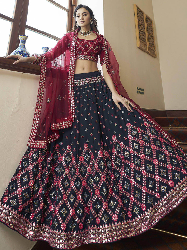 Perfect Teal Blue Gota Patti Embroidered Georgette Party Wear Lehenga Choli