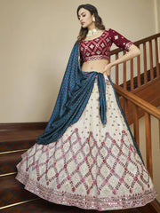 Wonderful Beige Gota Patti Embroidered Georgette Party Wear Lehenga Choli