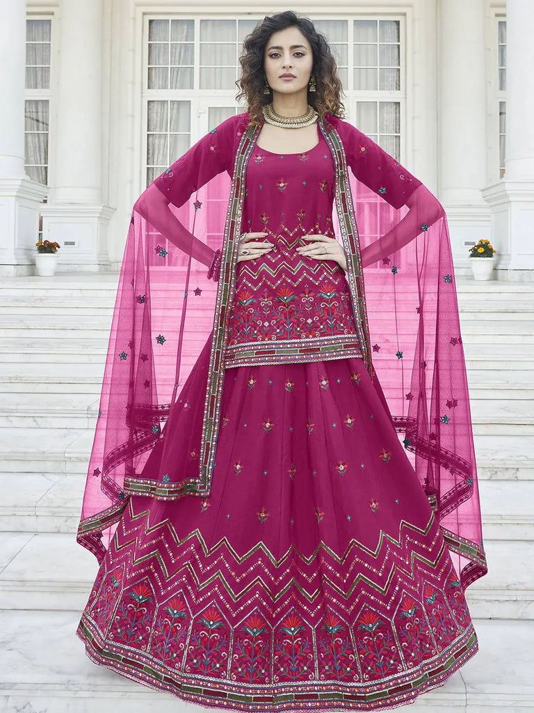 Marvelous Deep Pink Gotta Patti Rajasthani Lehenga With Long Choli
