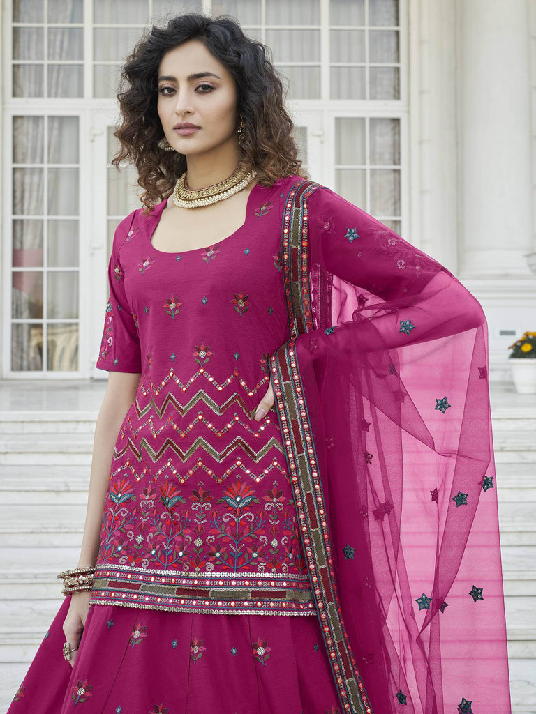 Marvelous Deep Pink Gotta Patti Rajasthani Lehenga With Long Choli