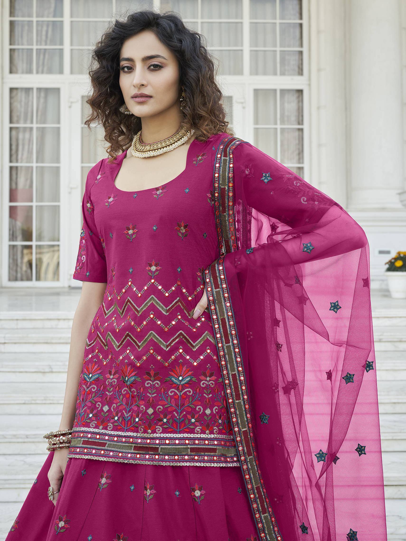 Marvelous Deep Pink Gotta Patti Rajasthani Lehenga With Long Choli