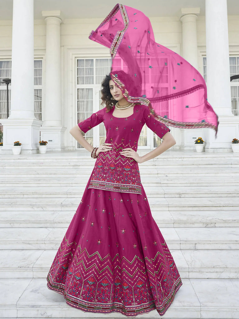 Marvelous Deep Pink Gotta Patti Rajasthani Lehenga With Long Choli