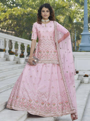 Awesome Baby Pink Gotta Patti Multi Thread Chinon Long Lehenga Choli