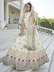 Dazzling Beige Gotta Patti Chinnon Rajasthani Lehenga With Long Choli