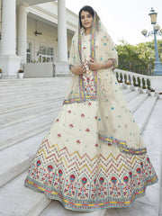 Dazzling Beige Gotta Patti Chinnon Rajasthani Lehenga With Long Choli