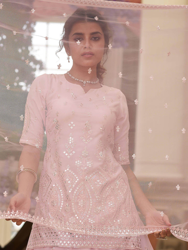 Beautiful Pink Sequins Embroidered Georgette Festival Wear Lehenga Choli