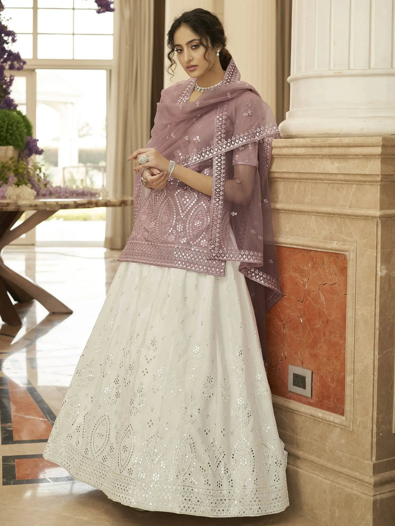 Magnificent White Gota Work Chinon Festival Wear Lehenga Choli