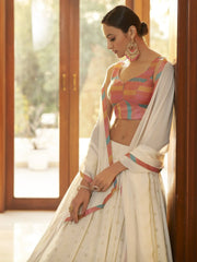 Stunning Beige Mukaish Work Georgette Party Wear Lehenga Choli
