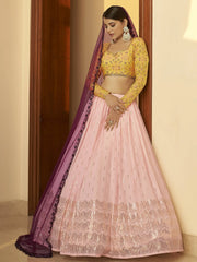 Gorgeous Pink Mukaish Work Georgette Party Wear Lehenga Choli