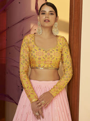 Gorgeous Pink Mukaish Work Georgette Party Wear Lehenga Choli
