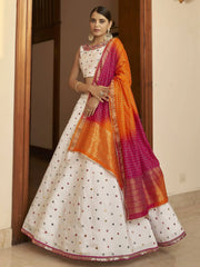 Fabulous White Sequins Embroidered Silk Party Wear Lehenga Choli