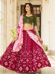 Good-Looking Deep Pink Georgette Thread Embroidered Festive Lehenga