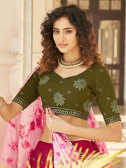 Good-Looking Deep Pink Georgette Thread Embroidered Festive Lehenga