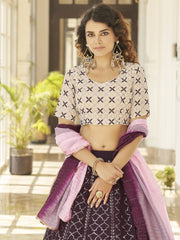 Dazzling Purple Georgette Thread Embroidered Lehenga With Dupatta