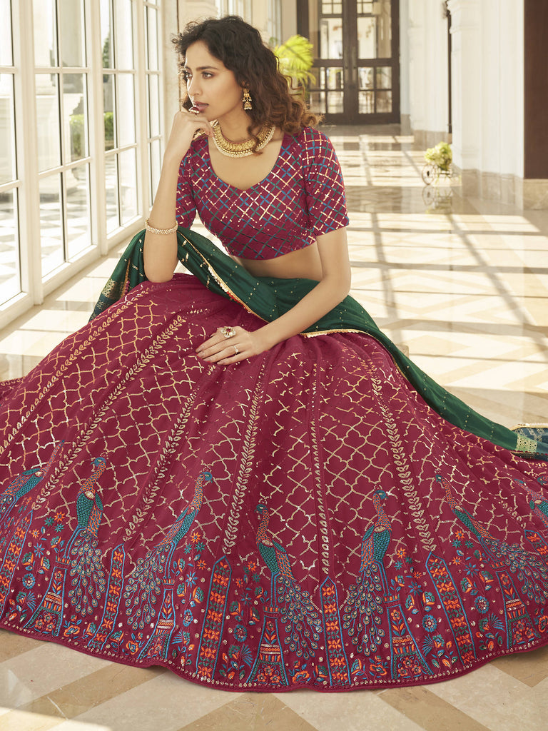 Desirable Deep Pink Thread Sequins Georgette Designer Lehenga Choli