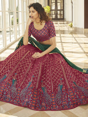 Desirable Deep Pink Thread Sequins Georgette Designer Lehenga Choli