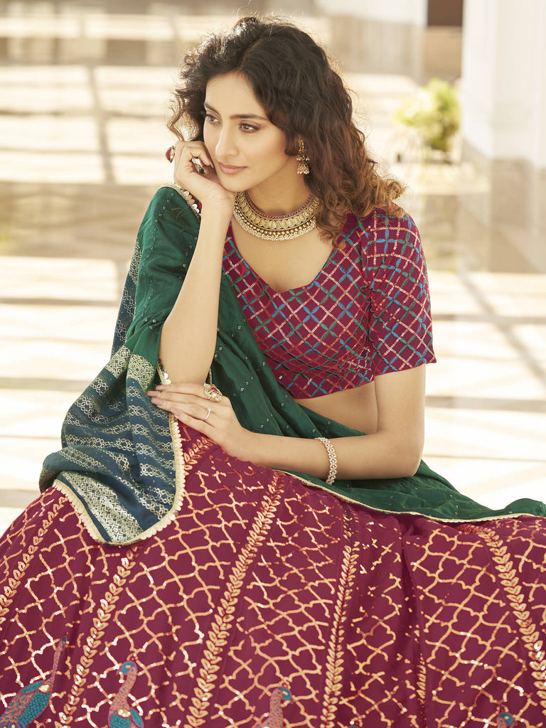 Desirable Deep Pink Thread Sequins Georgette Designer Lehenga Choli