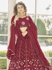 Attractive Red Multi-Thread Sequins Georgette Designer Lehenga Choli
