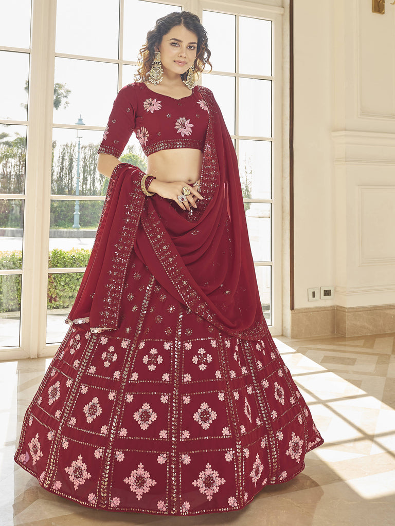 Attractive Red Multi-Thread Sequins Georgette Designer Lehenga Choli