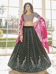 Fabulous Green Thread Embroidered Georgette Festive Lehenga Choli