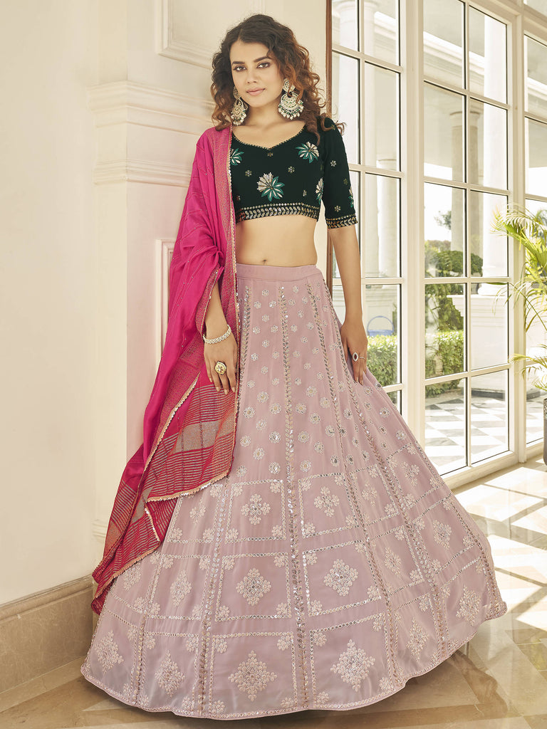 Marvelous Dusty Pink Thread Sequins Georgette Designer Lehenga Choli