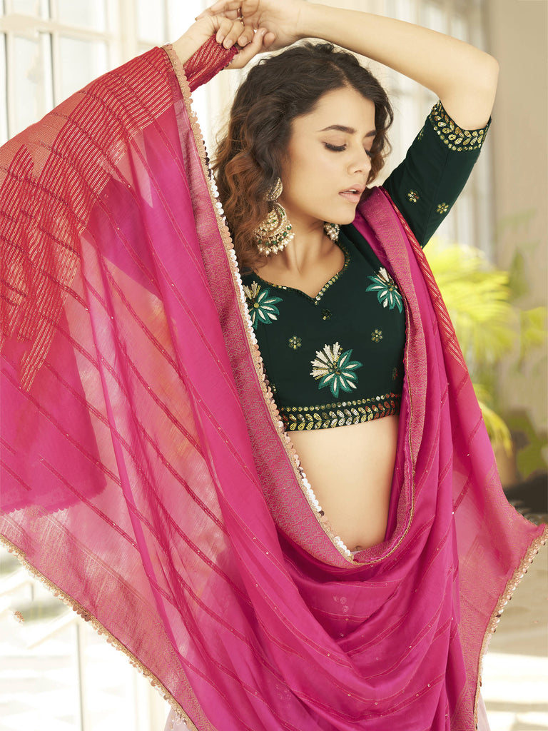 Marvelous Dusty Pink Thread Sequins Georgette Designer Lehenga Choli