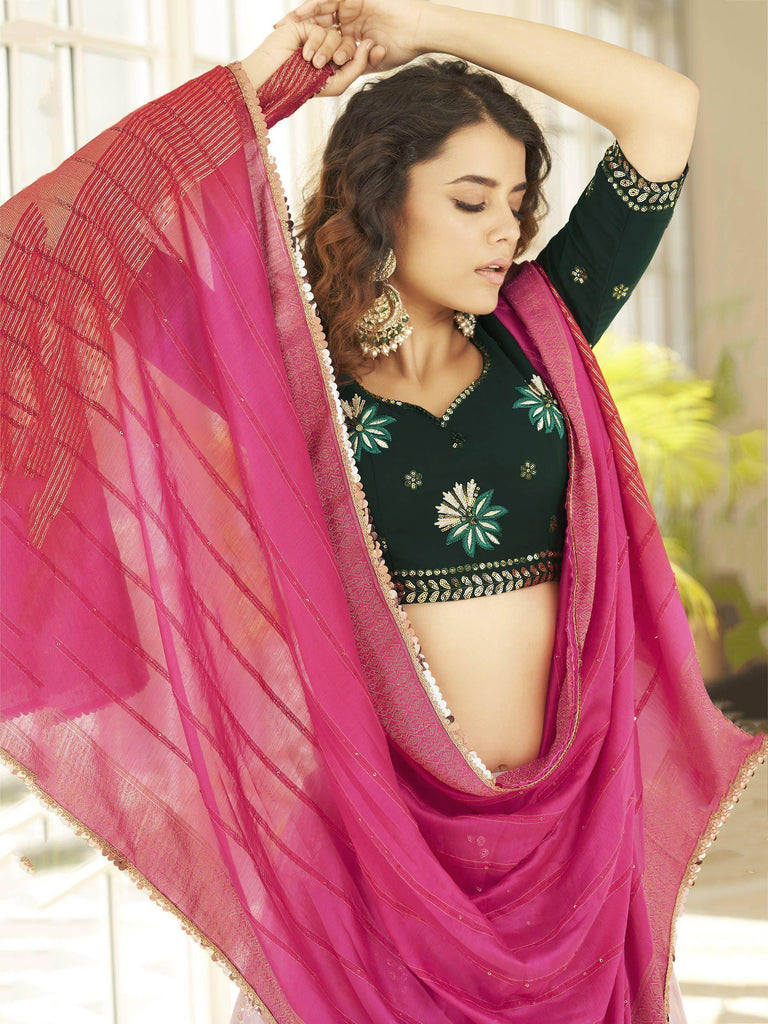 Marvelous Dusty Pink Thread Sequins Georgette Designer Lehenga Choli