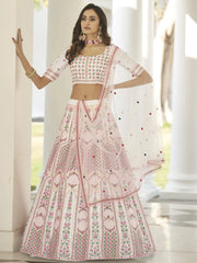 Wonderful White Thread Embroidered Silk Party Wear Lehenga Choli