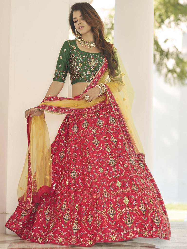 Unique Red Sequins Embroidered Silk Festive Lehenga Choli
