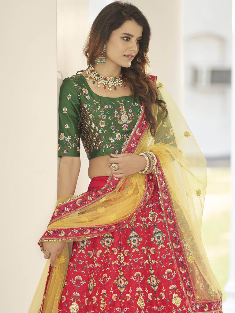 Unique Red Sequins Embroidered Silk Festive Lehenga Choli