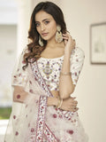 Fascinating White Embroidered Silk Party Wear Lehenga Choli