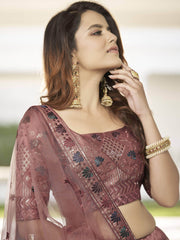 Invaluable Pink Sequins Embroidered Silk Party Wear Lehenga Choli